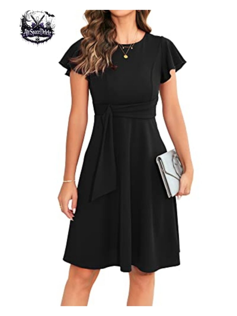 Womens Elegant Ruffle Sleeve A Line Swing Cocktail Party Dress